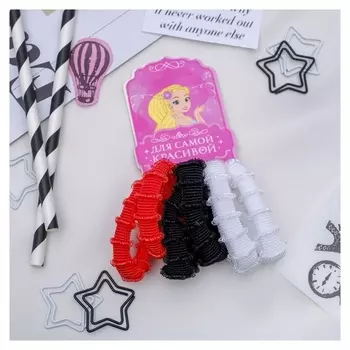 Резинка для волос "Махрушка" (Набор 6 шт) 4 см, белый, чёрный, красный