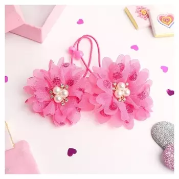 Резинка для волос "Маленькая модница" (Цена за пару) три бусины, розовый