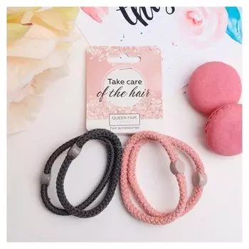 Резинка для волос "Плетёнка" (Набор 4 шт) розовый, серый