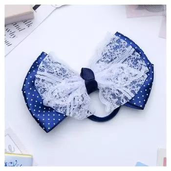 Резинка для волос "Школьница" синий с кружевами