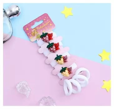 Резинка для волос "Весёлые зверята" (Набор 8 шт) клубничка и мишка