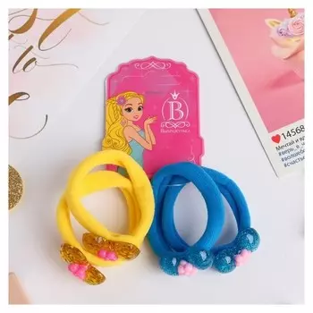 Резинка для волос "Волшебные цветы" (Набор 4 шт) бантик синий,желтый