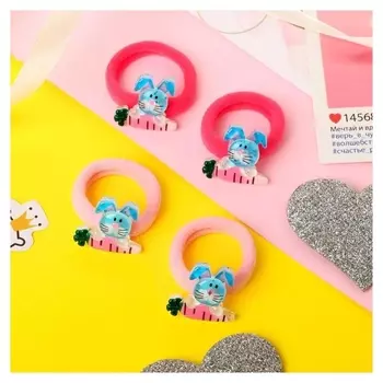 Резинка для волос "Зверушки" (Набор 4 шт) зайчики с морковками