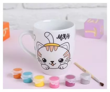 Роспись кружки красками - частичное заполнение "Милый котенок"