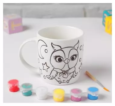 Роспись кружки с неоновой краской "Улыбнись" совушка