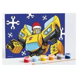 Роспись по холсту 21х15 "Бамблби в шапочке" трансформеры, 6 кр. по 3мл,кисть.