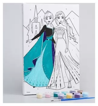 Роспись по холсту "Анна и эльза" 20х30 см, холодное сердце