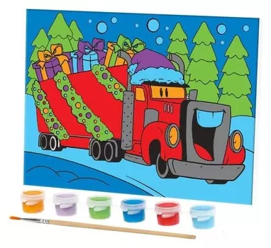 Роспись по холсту «Грузовичок с подарками» 15х21