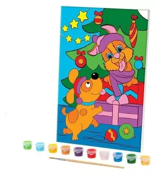 Роспись по холсту «Весёлые щенята» 20х30