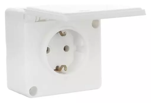 Розетка "Элект" РА 16-005, 250 В, одноместная, открытая, с з/к, с защ.крышкой