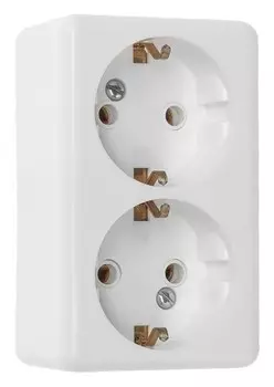 Розетка "Элект" РС 16-017, 16 А, 250 В, двухместная, открытая, с з/к, монтаж. панель, белая