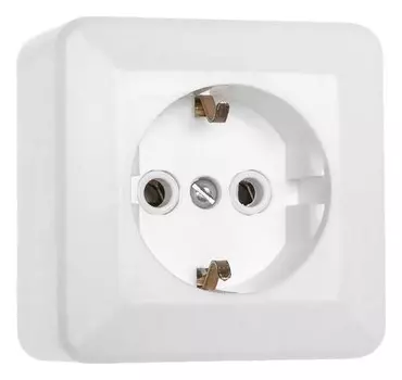Розетка "Элект" РС 16-102, 16 А, 250 В, одноместная, открытая, с з/к, белая