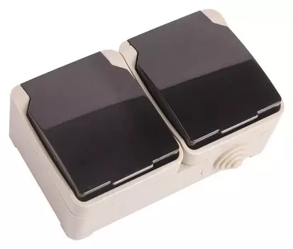 Розетка Smartbuy "Сатурн", двухместная, 16 А, Ip54, с крышкой, с заземлением, чёрный/серый