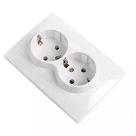 Розетка Smartbuy "Венера", двухместная, керамика, 16 А, с заземлением, белая
