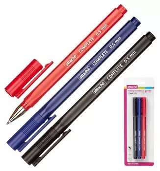 Ручка гелевая Attache Complete, 0,5мм, 3 цвета,неав.,б/манж.,3 шт/уп.