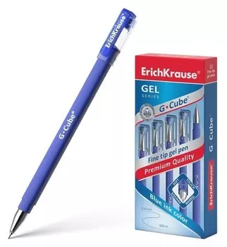 Ручка гелевая Erich Krause G-cube, узел Fine Tip 0.5 мм, чернила синие, с покрытием Soft Touch с квадратным сечением корпуса, длина линии письма 500 метров