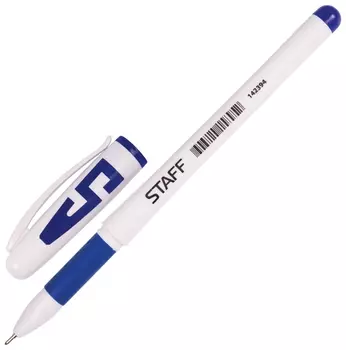Ручка гелевая с грипом Staff, синяя, корпус белый, игольчатый узел 0,5 мм, линия письма 0,35 мм