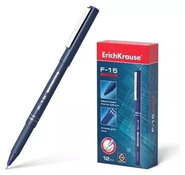 Ручка капиллярная Erich Krause F-15, узел 0.6 мм, чернила синие, длина линии письма 400 метров