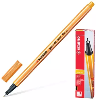 Ручка капиллярная (Линер) Stabilo "Point 88", неоновая оранжевая, корпус оранжевый, линия письма 0,4 мм, 88/054