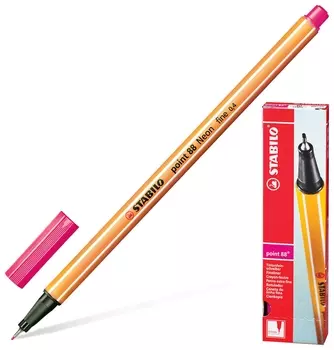 Ручка капиллярная (Линер) Stabilo "Point 88", неоновая розовая, корпус оранжевый, линия письма 0,4 мм, 88/056