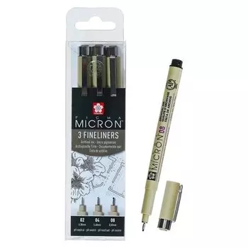 Ручка капиллярная, набор Sakura Pigma Micron, 3 штуки (0.3, 0.4, 0.5), чёрный