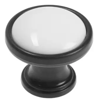 Ручка-кнопка Cappio, рк101, D=32 мм, пластик, цвет черный с белой вставкой