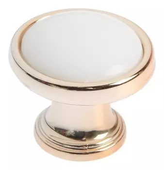 Ручка-кнопка Cappio, рк101, D=32 мм, пластик, цвет золото с белой вставкой