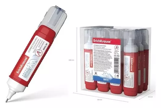 Ручка-корректор 12 мл, Erich Krause Arctic White, с металлическим наконечником