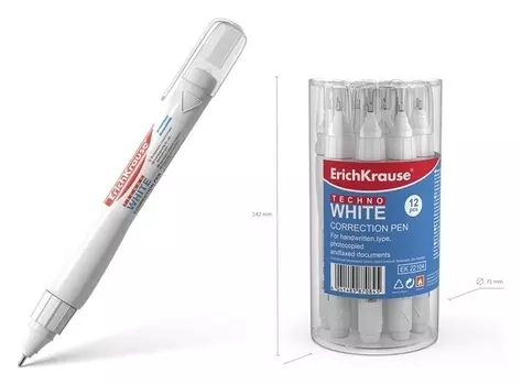 Ручка-корректор 6 мл, Erich Krause Techno White, с металлическим наконечником