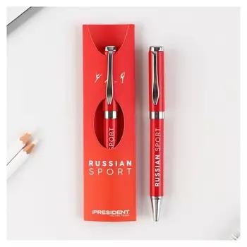 Ручка металл шариковая, синяя паста, 1 мм "Russian Sport" фурнитура серебро