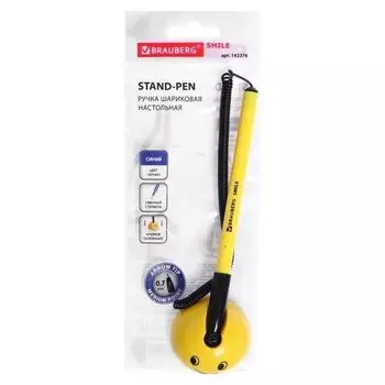 Ручка на подставке Brauberg "Smile", корп желт, узел 0,7 мм, синяя, линия 0,35 мм 143376