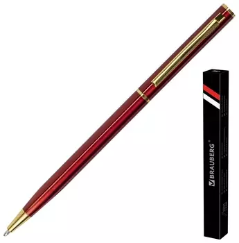 Ручка подарочная шариковая Brauberg "Slim Burgundy", корпус бордо, узел 1 мм, линия письма 0,7 мм, синяя, 141403