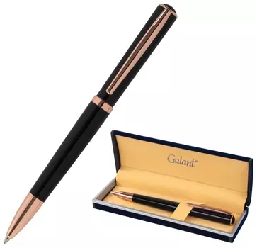 Ручка подарочная шариковая Galant "Punctum Black", корпус черный, детали розовое золото, узел 0,7 мм, синяя, 143514
