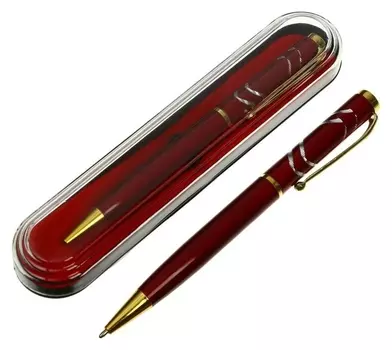 Ручка подарочная, шариковая "Кора" в пластиковом футляре, поворотная, корпус красный с золотым