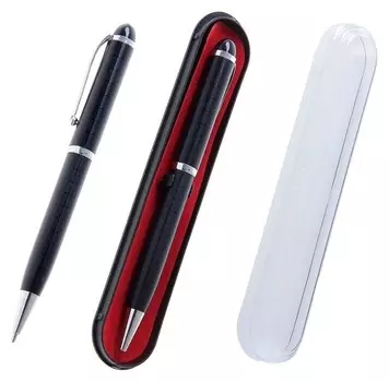 Ручка подарочная шариковая синяя, в пластиковом футляре, поворотный механизм Бизнес Цвет чёрный с серебристыми вставками