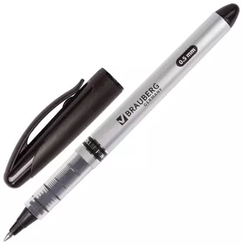 Ручка-роллер Brauberg "Control", черная, корпус серебристый, узел 0,5 мм, линия письма 0,3 мм