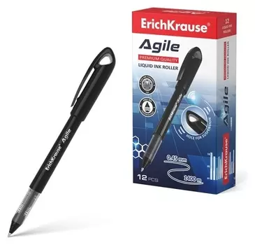 Ручка-роллер Erichkrause "Agile", узел 0.5 мм, чернила черные, мягкое и комфортное письмо