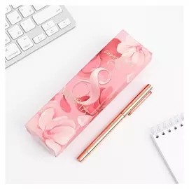 Ручка розовое золото металл в подарочной коробке "С праздником весны!"