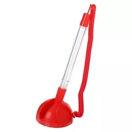 Ручка шариковая 0,5мм на подставке стоп с липучкой и шнуром стержень синий, корпус красный