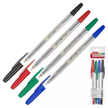 Ручка шариковая Attache Corvet, набор 4 цвета, 0,7мм