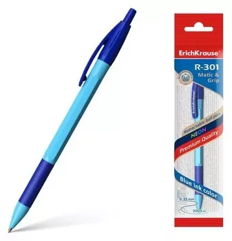 Ручка шариковая автомат Erichkrause "R-301 Neon Matic&amp;grip" узел 0.7, чернила синие 46771