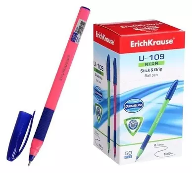 Ручка шариковая Erich Krause U-109 Neon Stick&amp;grip 1.0, корп синяя 47612