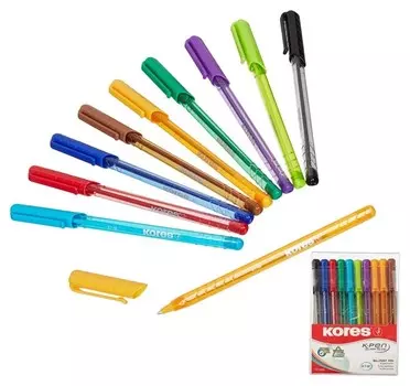 Ручка шариковая Kores K1-m, 10 цв/набор в пластиковом пенале