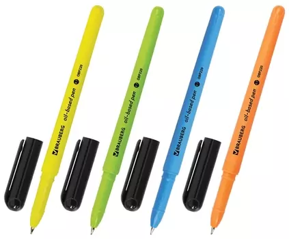 Ручка шариковая масляная Brauberg "Fine Neon", синяя, корпус узел 0,7 мм, линия письма 0,35 мм, 142948