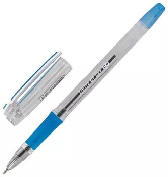 Ручка шариковая масляная с грипом Brauberg "I-rite GT Sky", синяя, голубые детали, узел 0,4 мм, 143299