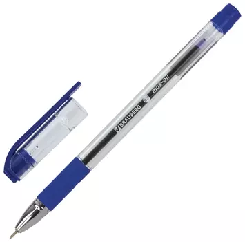 Ручка шариковая масляная с грипом Brauberg "Max-oil", синяя, игольчатый узел 0,7 мм, линия письма 0,35 мм, 141701