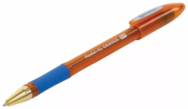 Ручка шариковая масляная с грипом Brauberg Model-xl Orange, синяя, узел 0,7 мм, линия 0,35 мм, 143246
