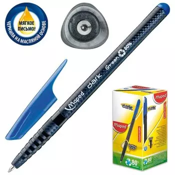 Ручка шариковая масляная с грипом Maped (Франция) "Green Dark", синяя, корпус черный, узел 1 мм, линия письма 0,6 мм