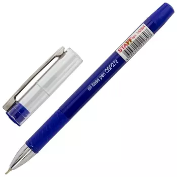 Ручка шариковая масляная с грипом Staff "Chrome", синяя, корпус синий, хромированные детали, узел 0,7 мм, линия 0,35 мм, 142984