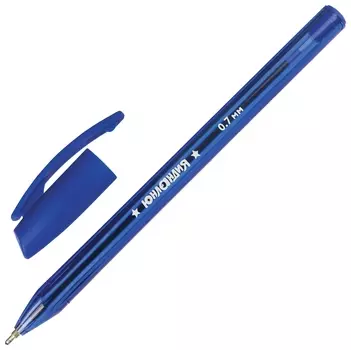 Ручка шариковая масляная юнландия "Трио", синяя, трехгранная, корпус синий, узел 0,7 мм, 143351, Obp386